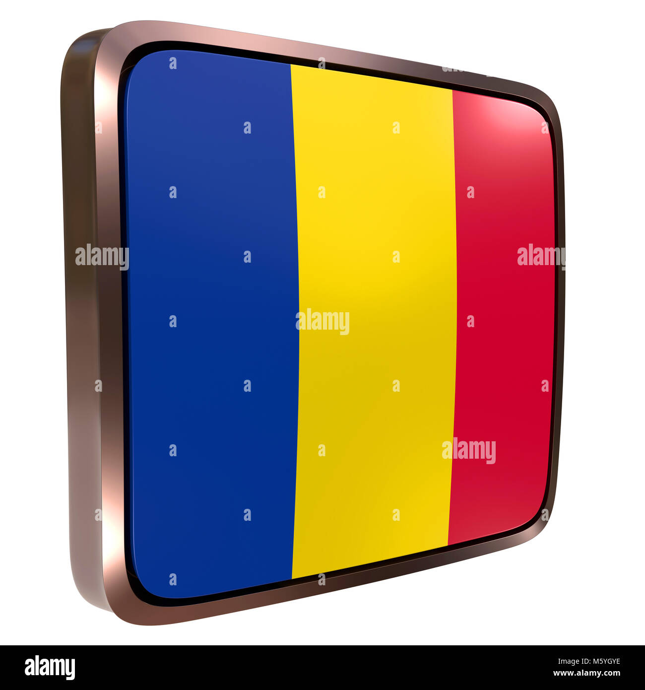 3d rendering of a Republic of Chad flag icon with a metallic frame ...