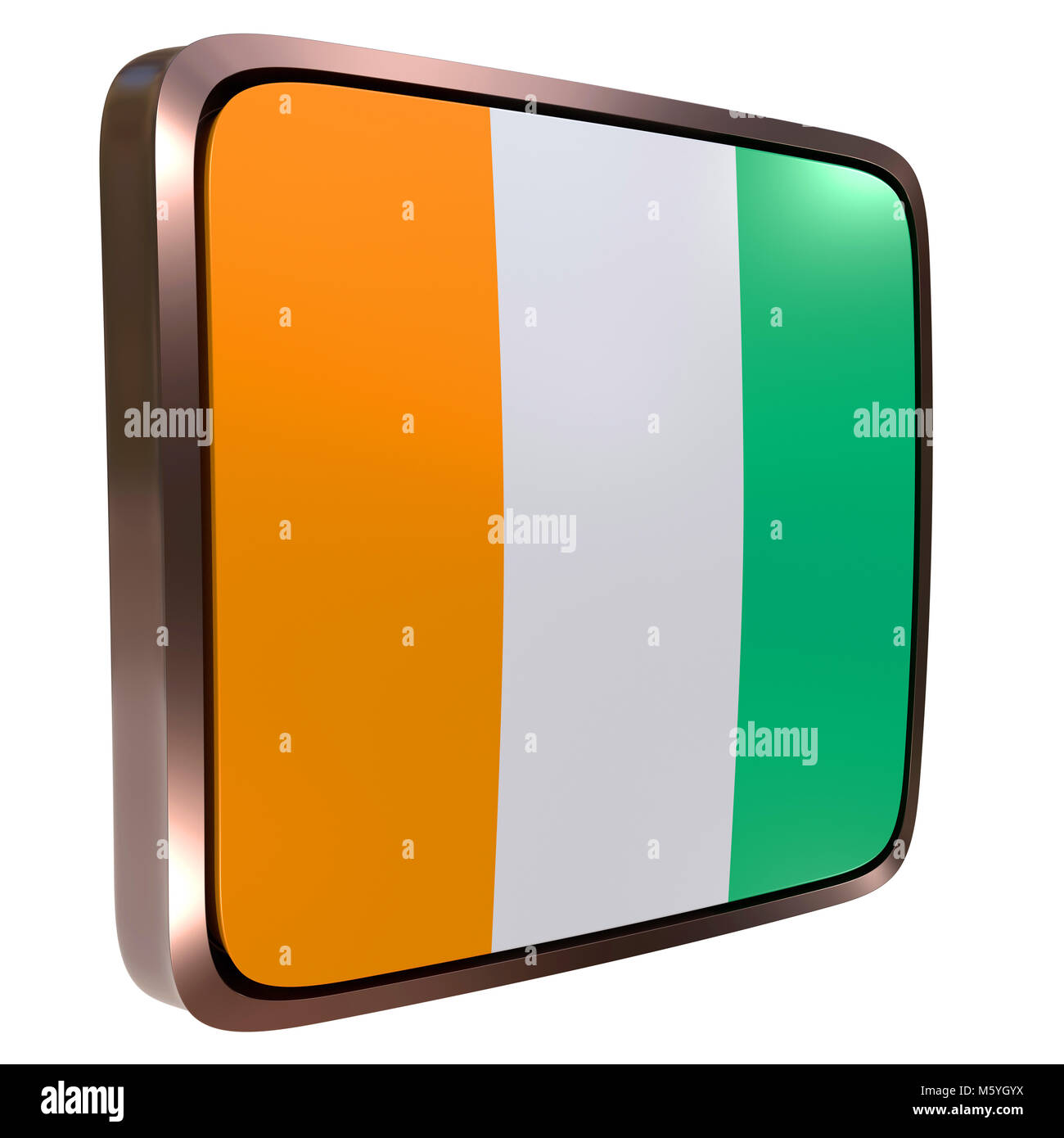 3d rendering of an Ivory Coast flag icon with a metallic frame ...