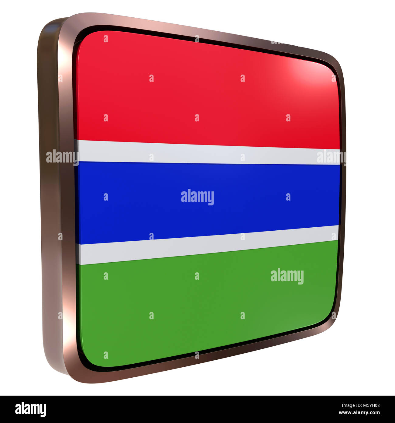 3d rendering of a Gambia flag icon with a metallic frame. Isolated on ...