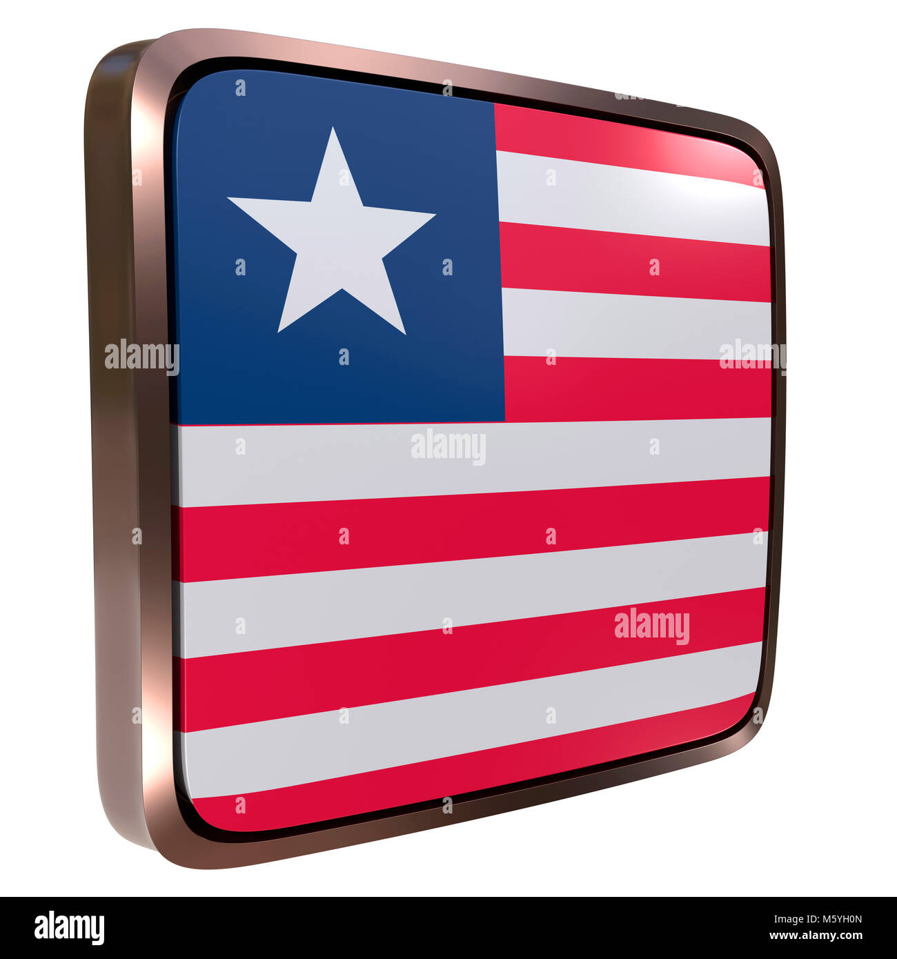 3d rendering of a Liberia flag icon with a metallic frame. Isolated on ...