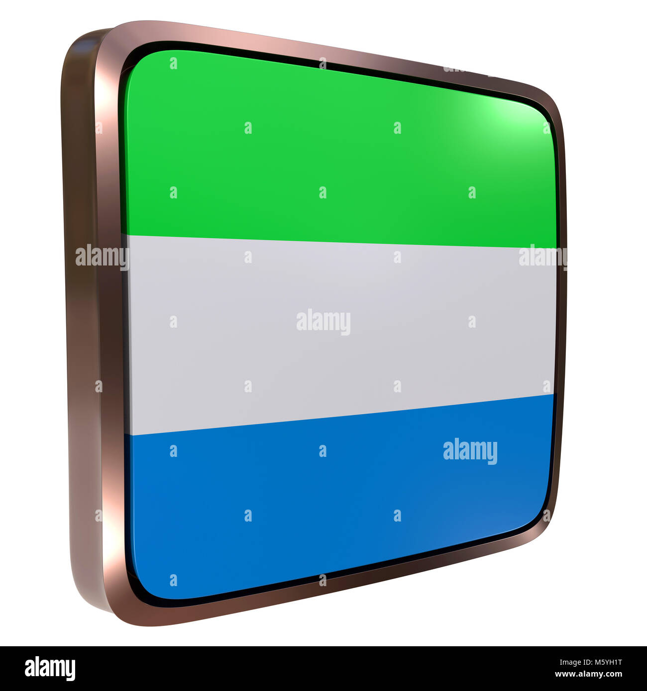 3d rendering of a Republic of Sierra Leone flag icon with a metallic ...