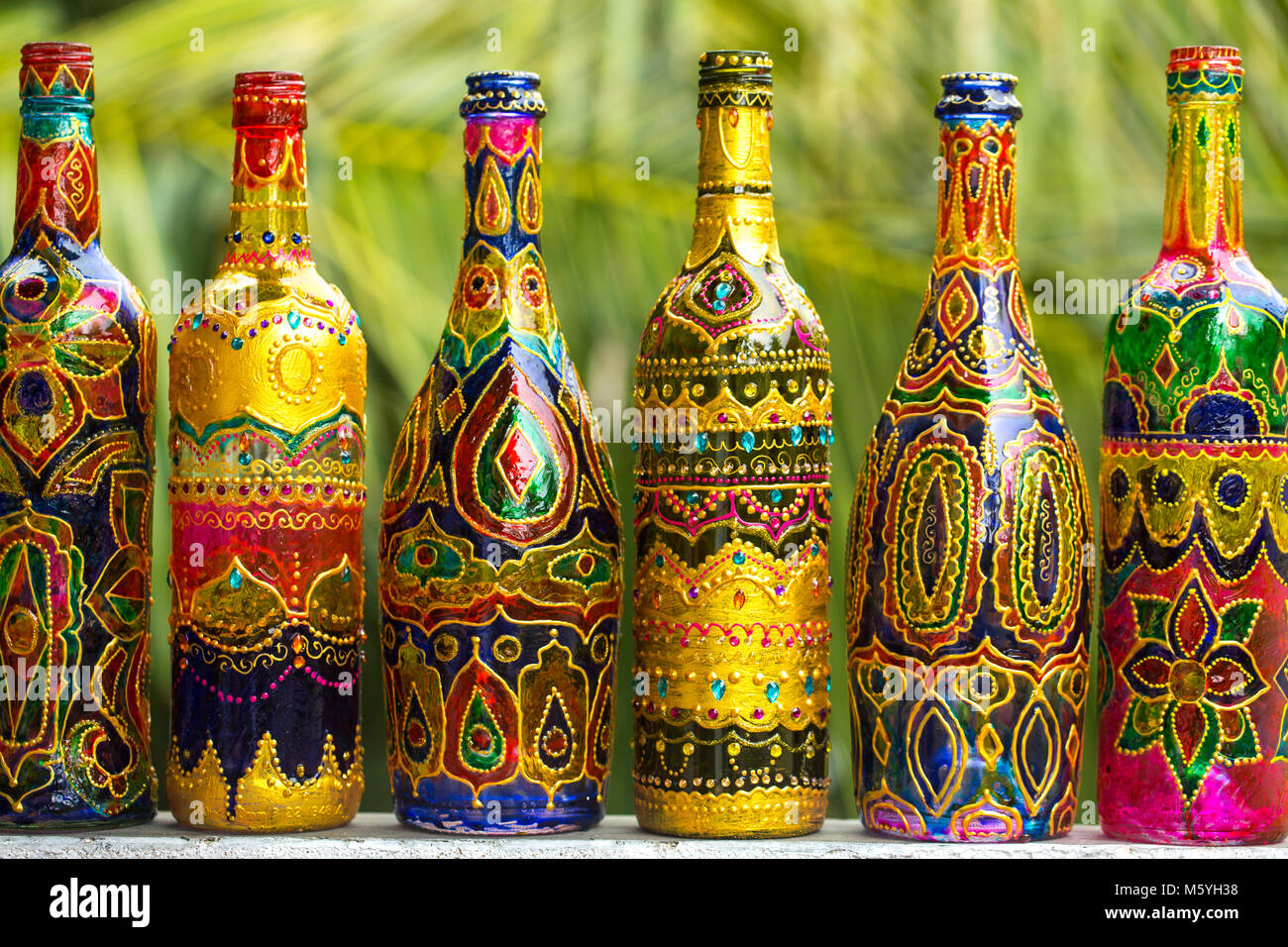Decorative Painted Bottles Stock Photo Alamy