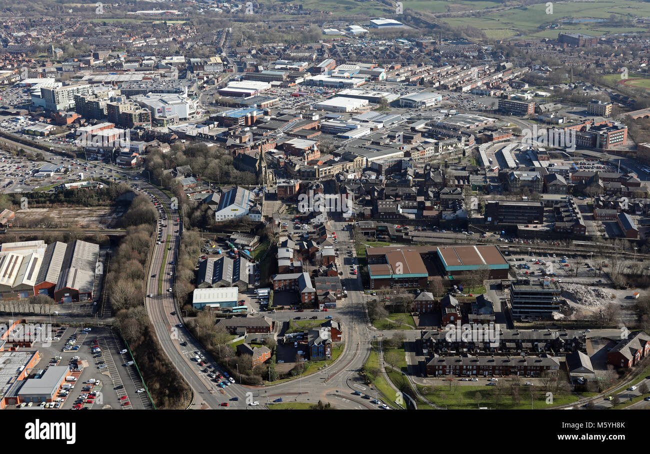 aerial view of Bury town centre, Greater Manchester, UK Stock Photo