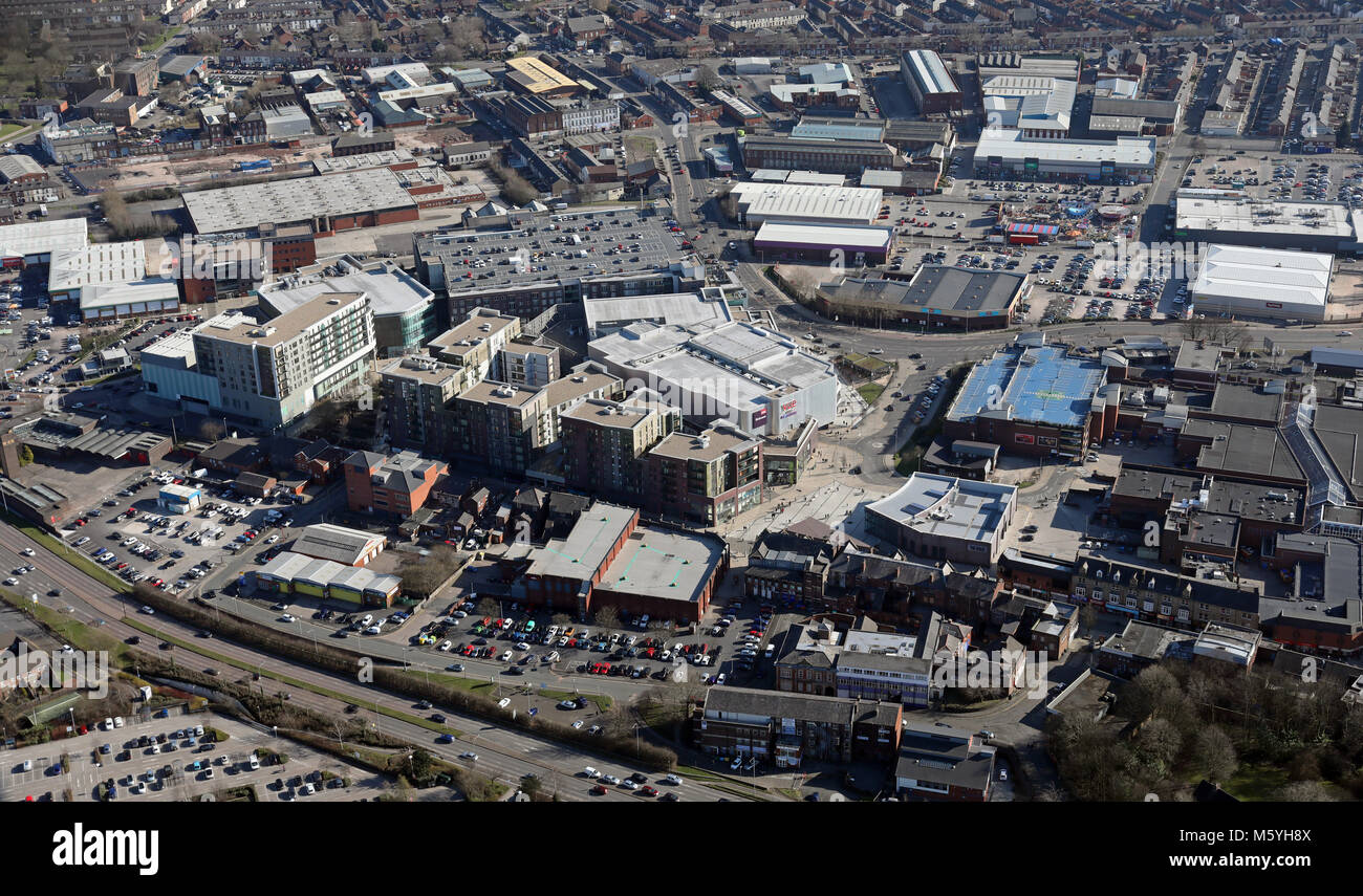 aerial view of Bury town centre, Greater Manchester, UK Stock Photo