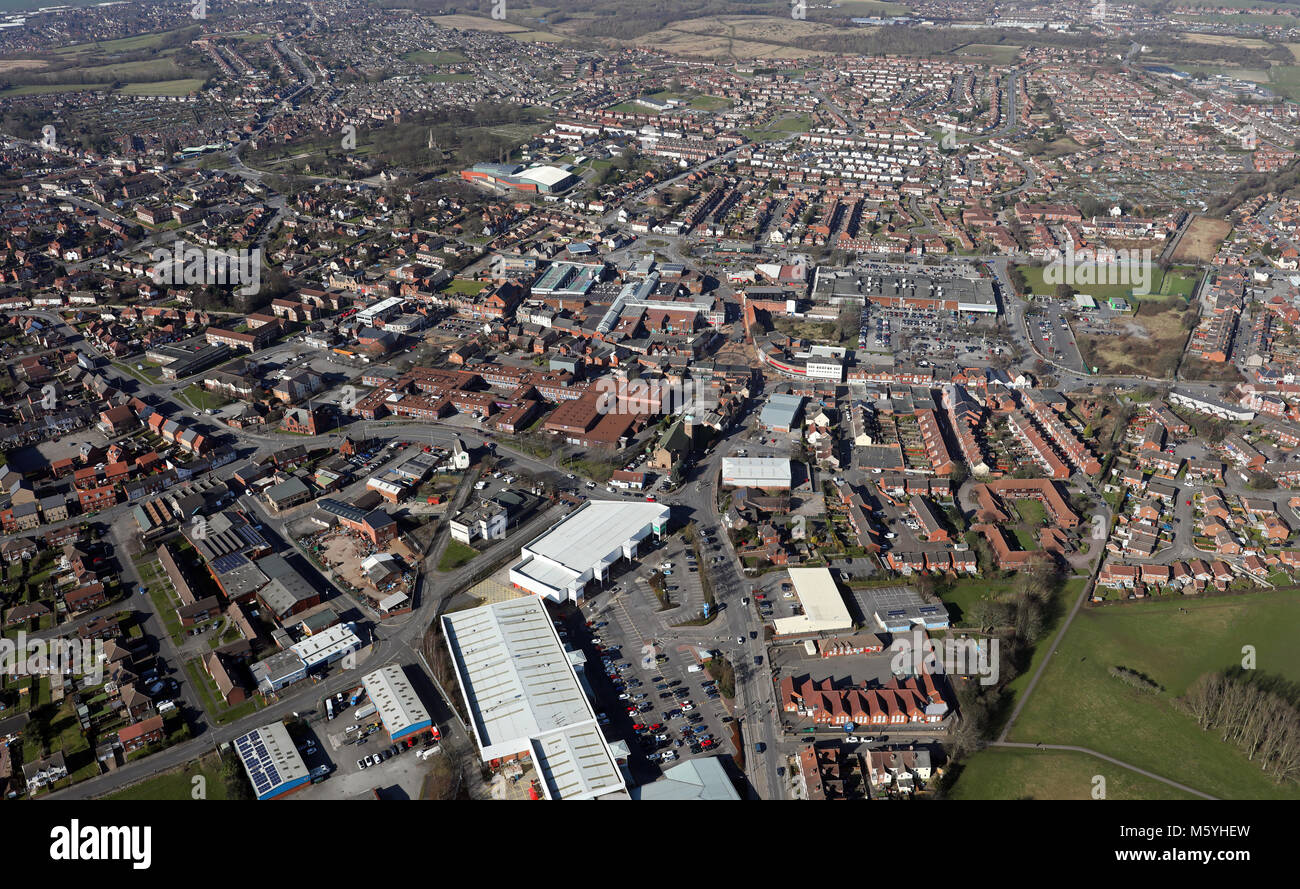 aerial view of Sutton in Ashfield town centre, Nottinghamshire, UK Stock Photo