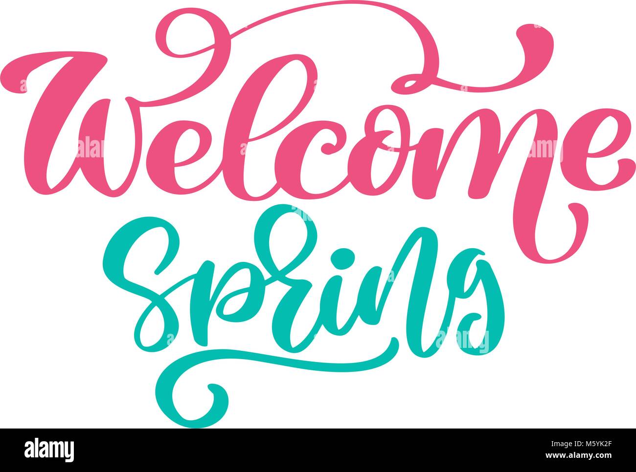 Welcome Spring Hand drawn quote text. Trendy hand lettering quote, fashion graphics, art print for posters and greeting cards design. Calligraphic isolated quote in black ink. Vector illustration Stock Vector