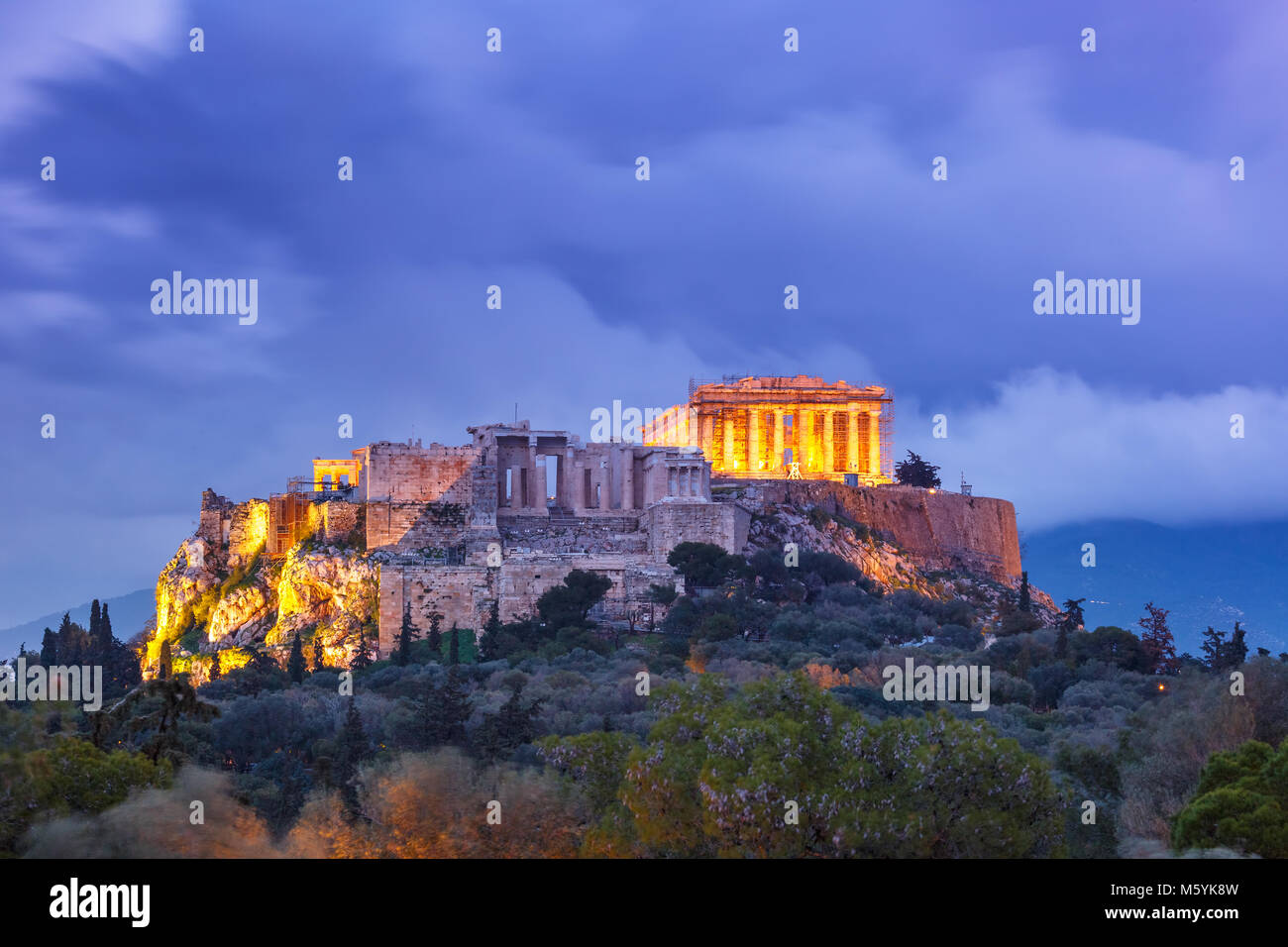 Acropolis Hill and Parthenon in Athens, Greece Stock Photo