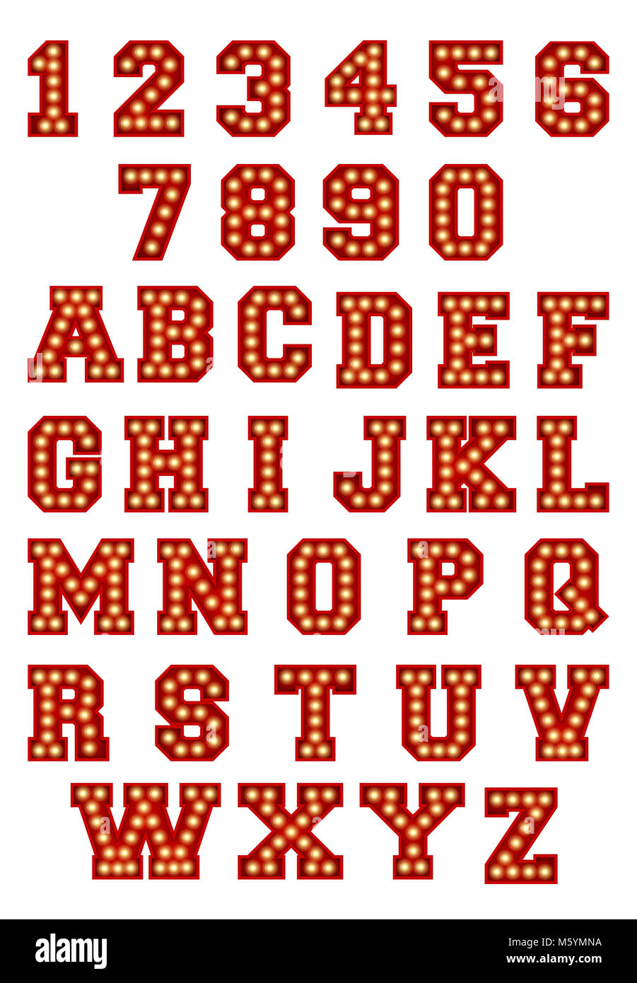 Vintage cinema theatre broadway alphabet and numbers 3D Rendering Stock