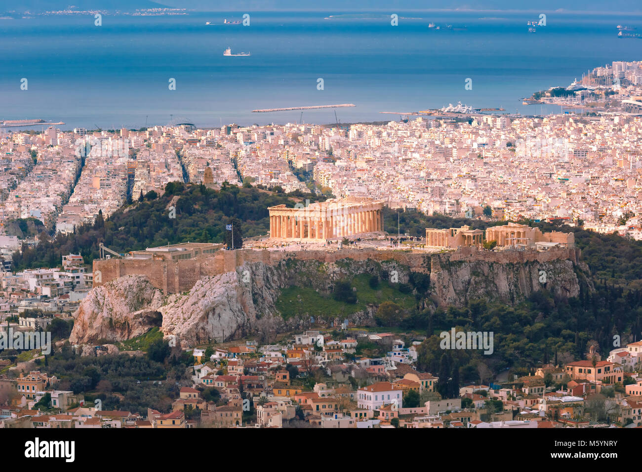 Acropolis Hill and Parthenon in Athens, Greece Stock Photo