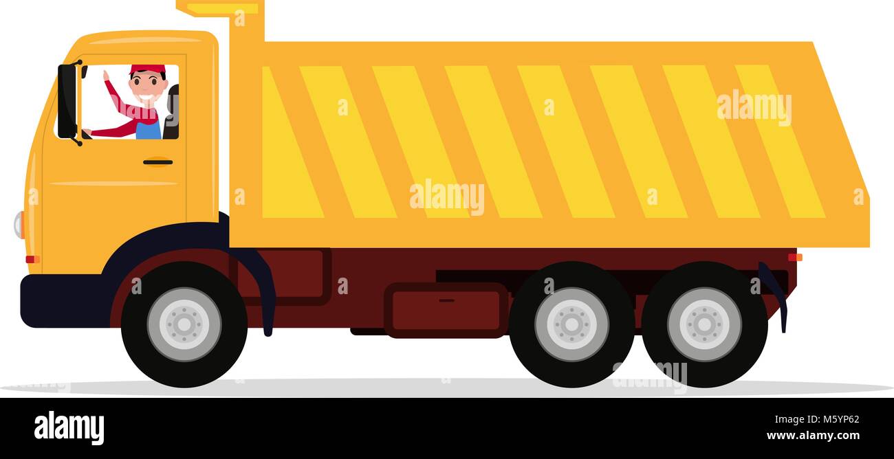 Vector cartoon driver rides in a large truck Stock Vector