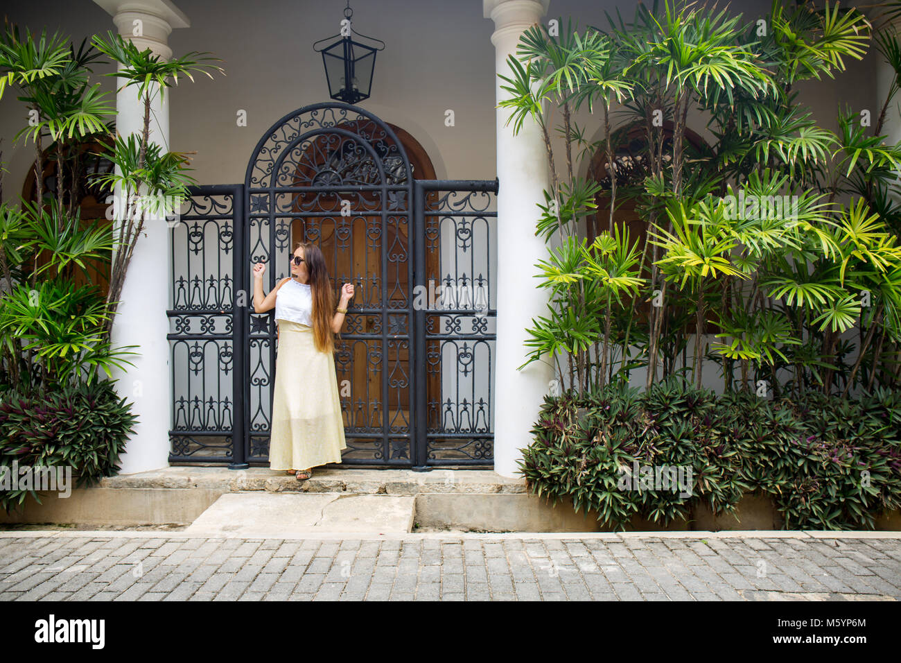 woman near the gate Stock Photo Alamy
