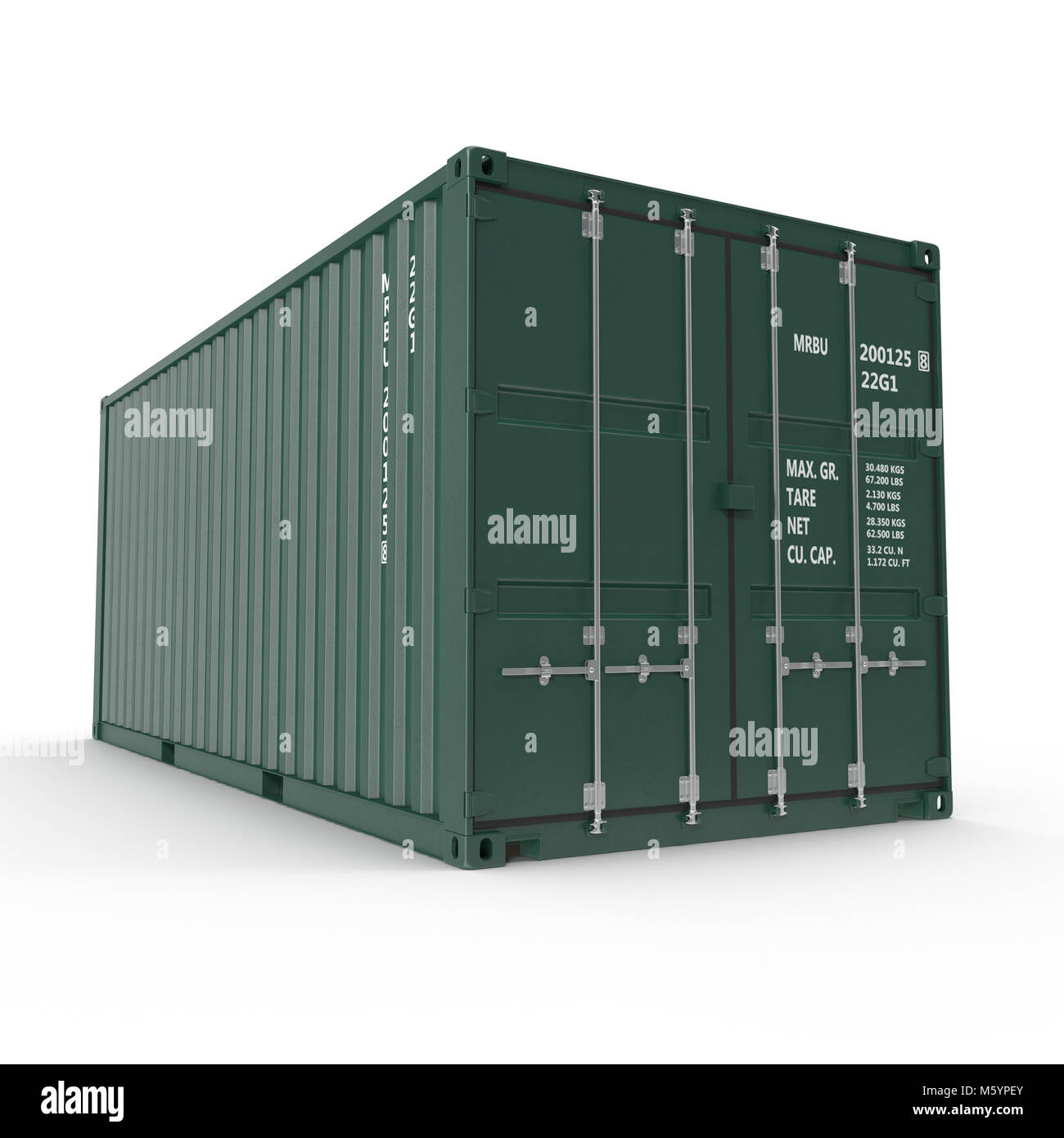 Green freight shipping container isolated on white. 3D illustration ...