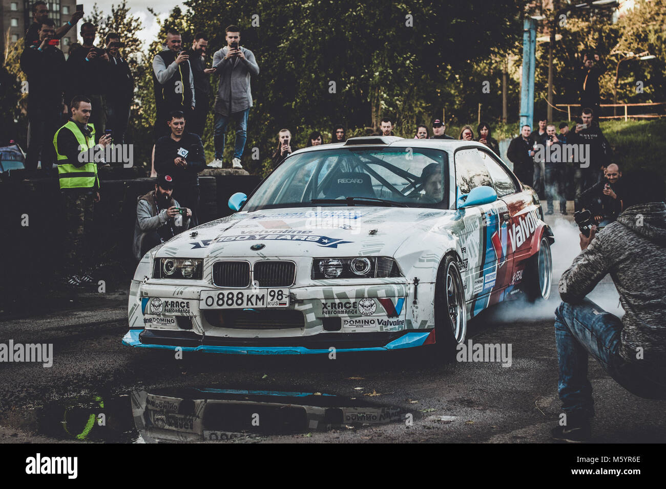 St-Petersburg, Russia - September 16, 2017: Car BMW 3-series, individual project, prepared for drift racing motorsport. German Bavarian BMW driftcar b Stock Photo