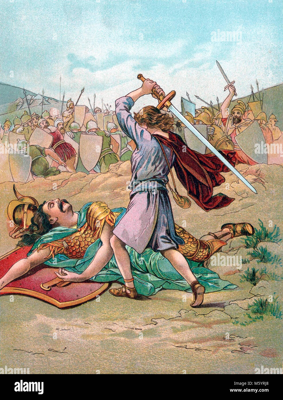 David cutting off Goliath's head (Book of Samuel). Illustration from 'A Child's Story of the Bible' by Mary Lathbury, published in 1898. Stock Photo