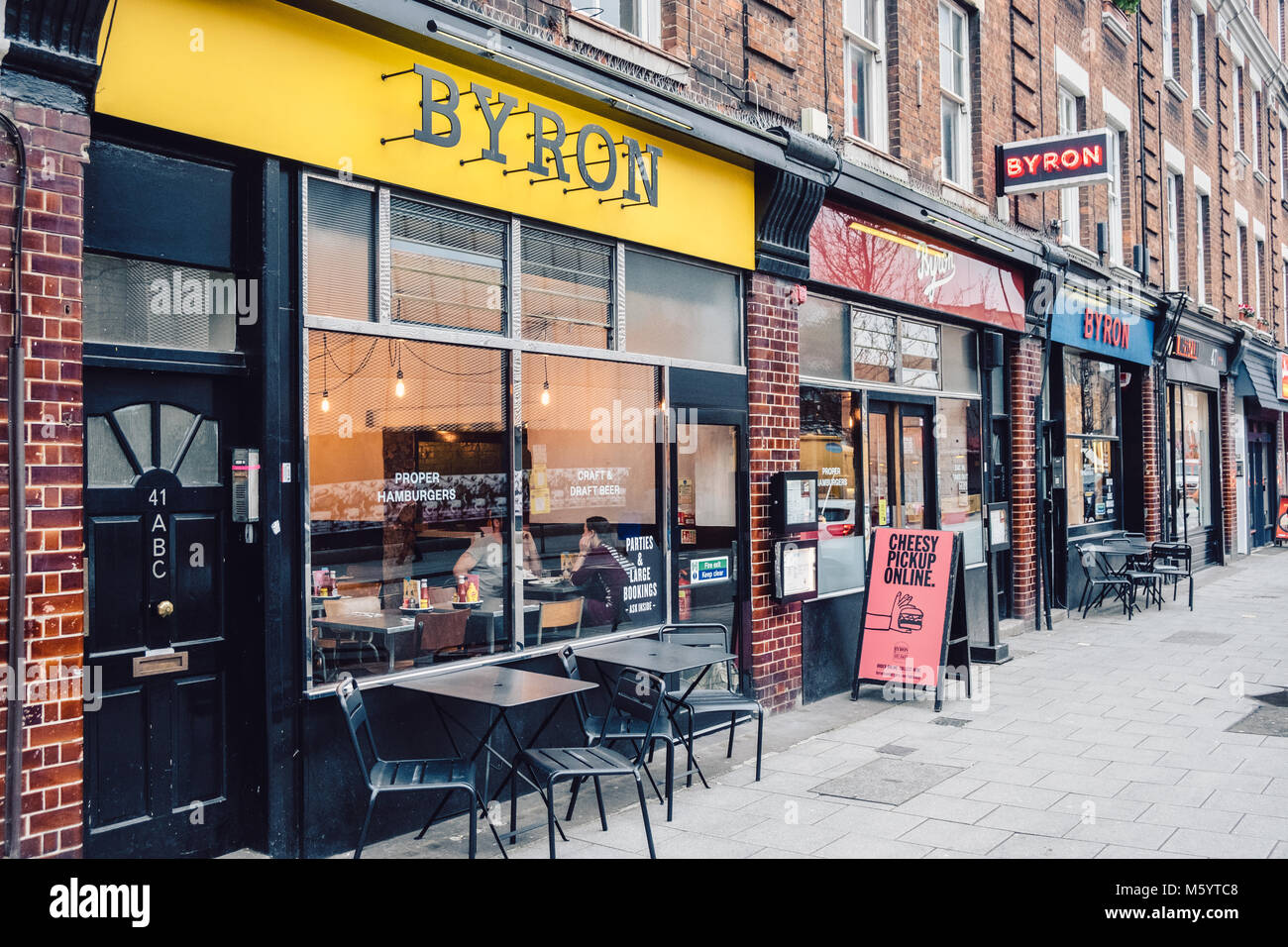 Exterior of a Byron Hamburger restaurant, The Cut, London, UK. Stock Photo