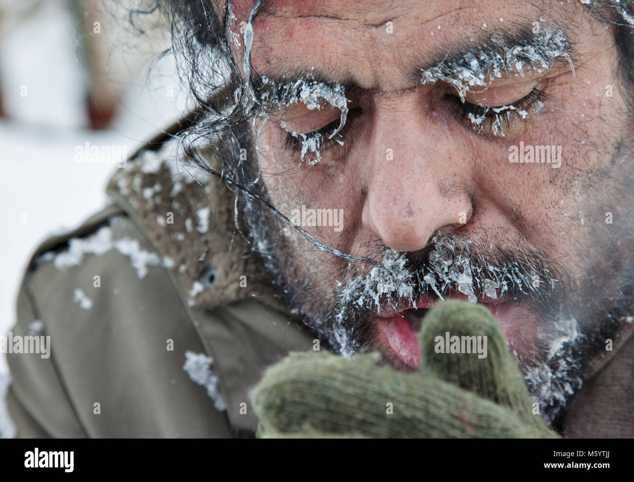 Freezing Man Snow Winter Stock Photo