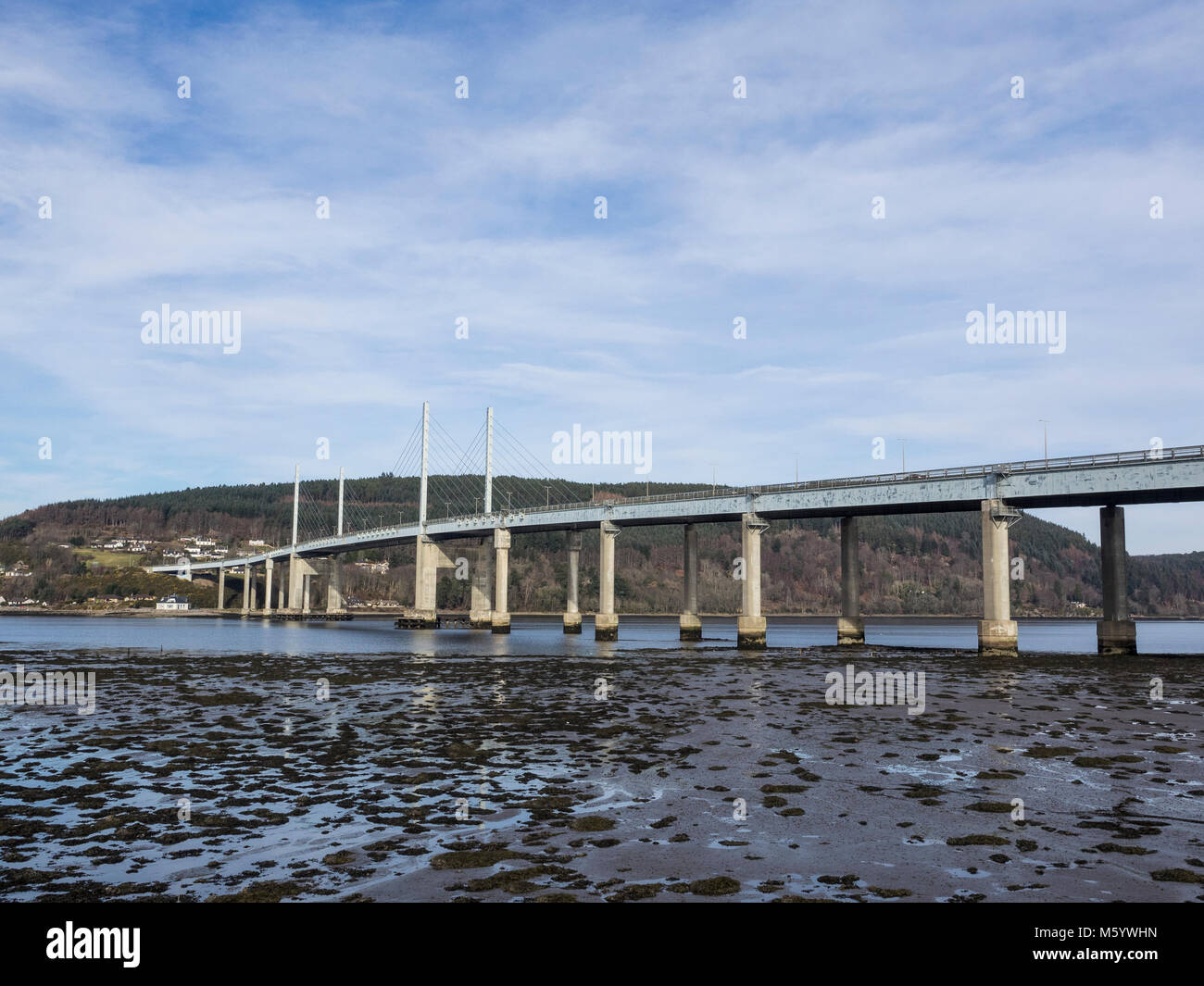 The Kessock Bridge and North Kessock from Inverness. A road bridge (A9) connecting Inverness with the Black Isle, Scotland, UK Stock Photo