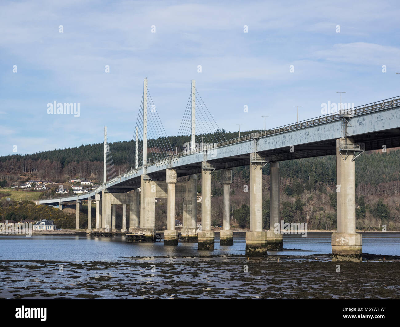 The Kessock Bridge and North Kessock from Inverness. A road bridge (A9) connecting Inverness with the Black Isle, Scotland, UK Stock Photo