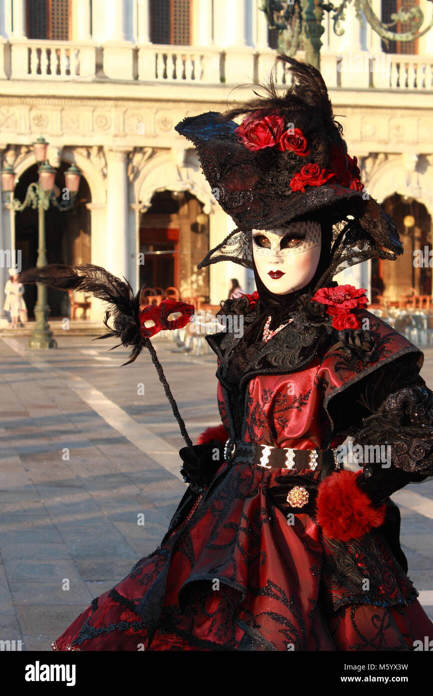 VENICE - FEBRUARY 10: Person in Venetian costume attends the Carnival of Venice on February 10, 2018 in Venice, Italy Stock Photo