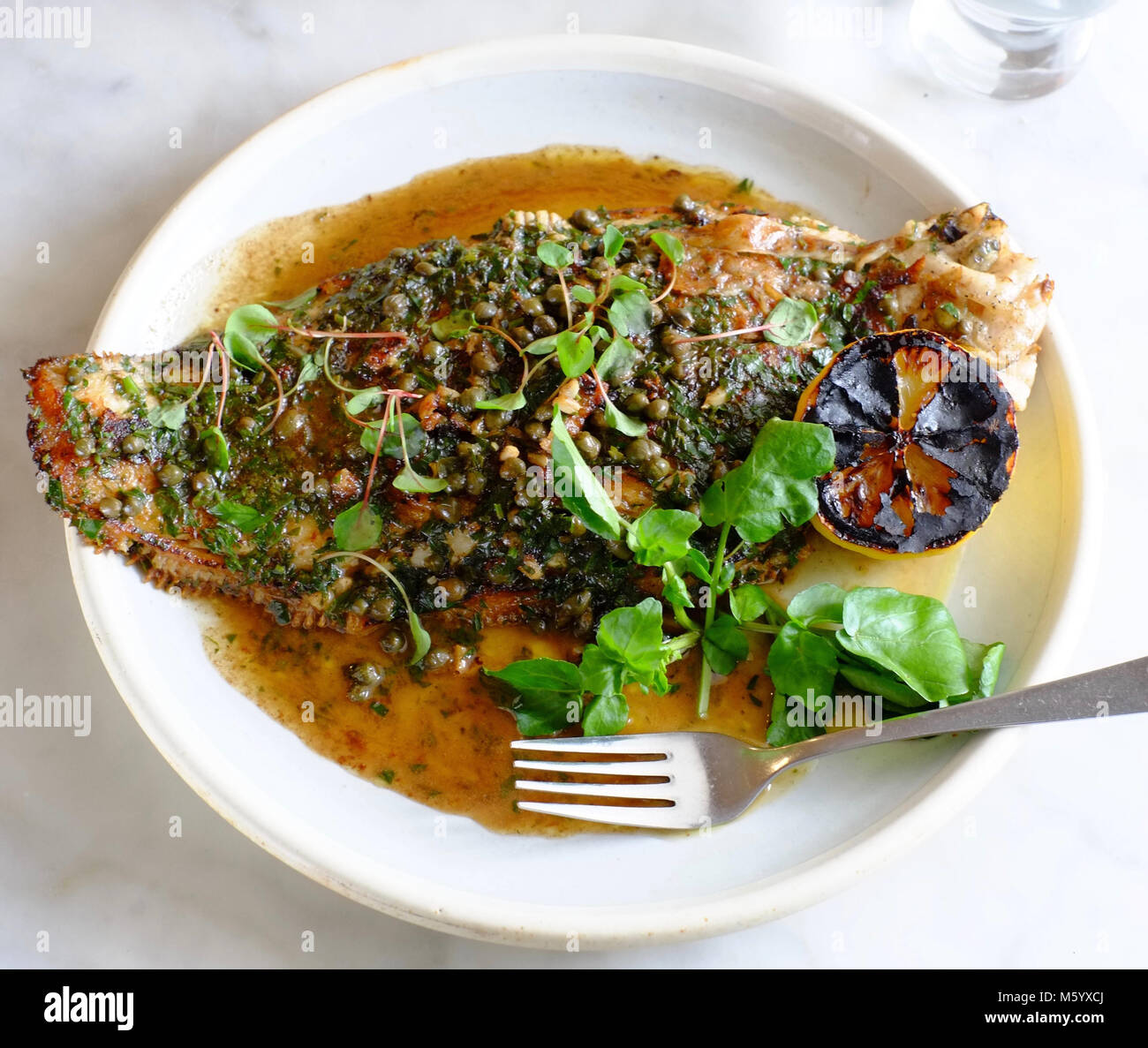 Lemon sole with nutbrown butter, capers and lemon at Bridge Cottage