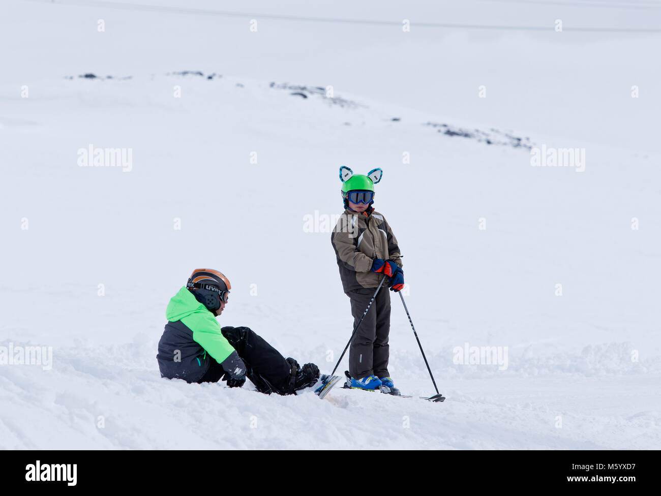 Children skiing in Flims Switzerland Stock Photo