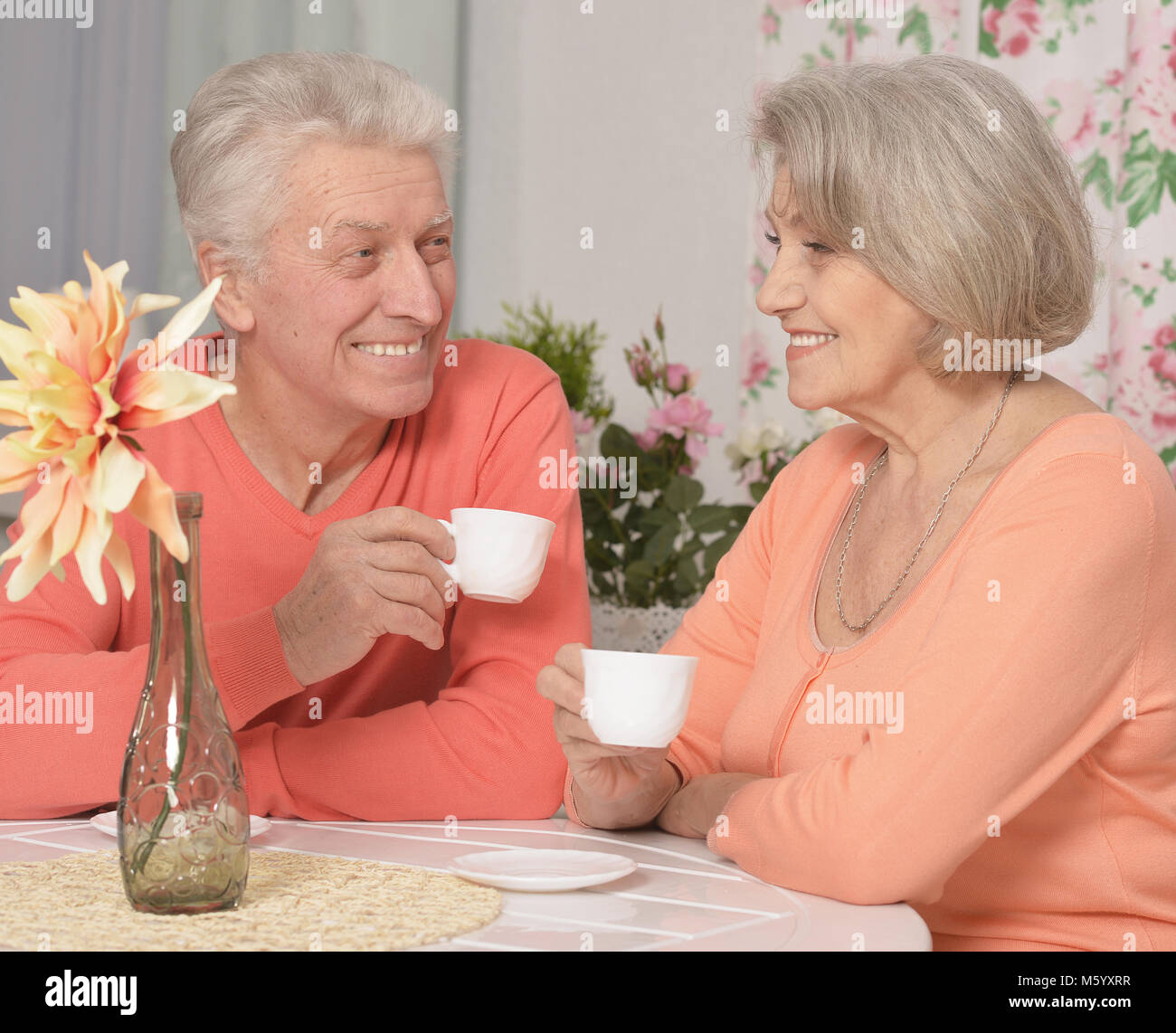 mature couple drinking tea Stock Photo