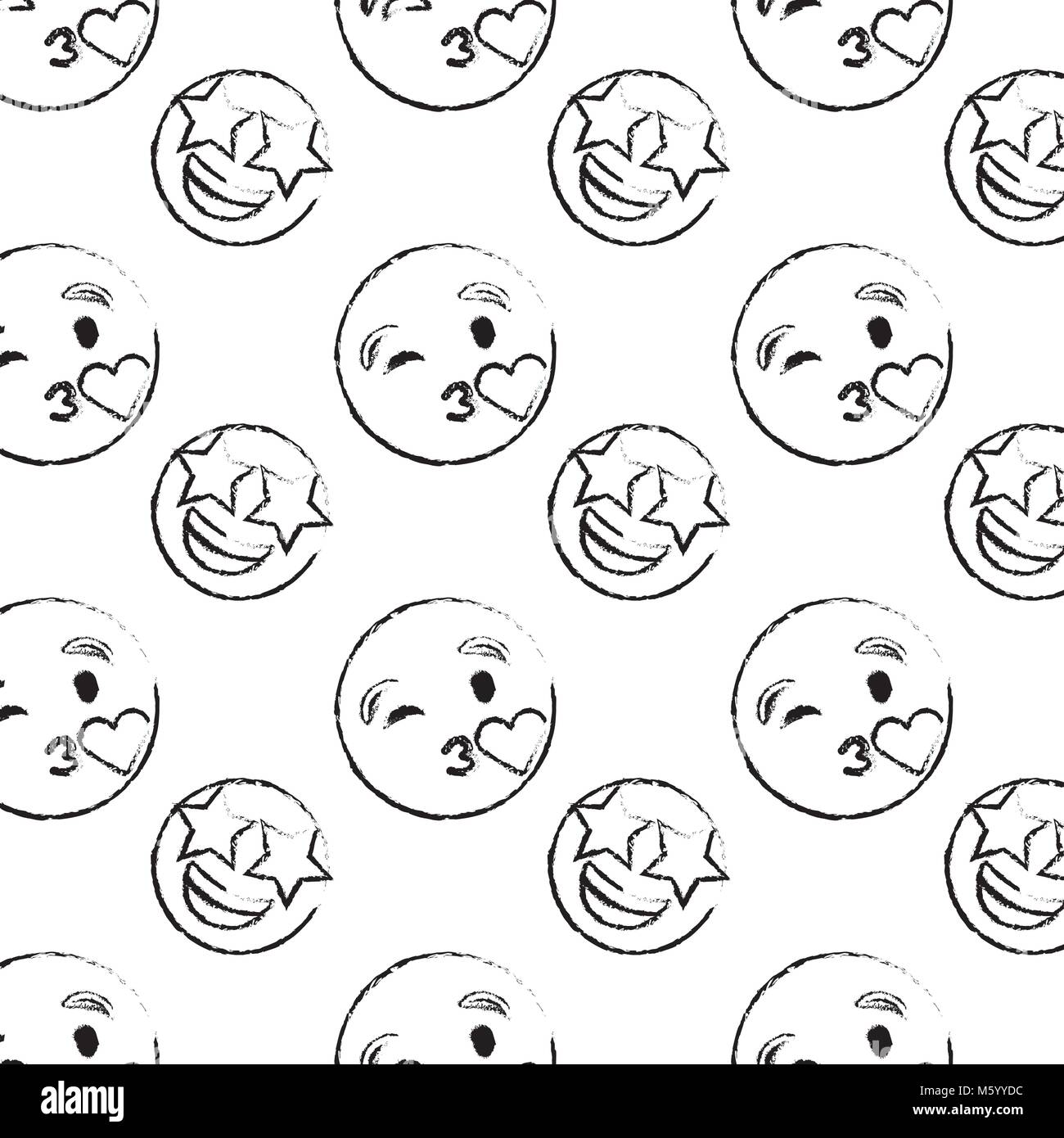 smile emoticon emoji faces kiss star happy pattern Stock Vector
