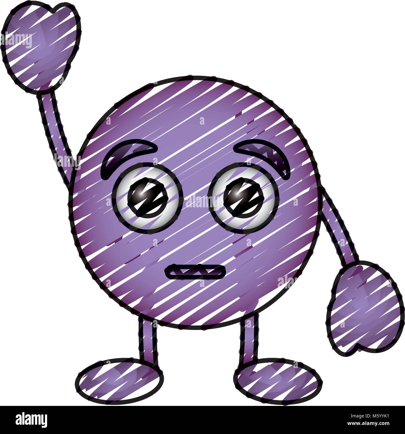 purple emoticon cartoon face astonished character Stock Vector