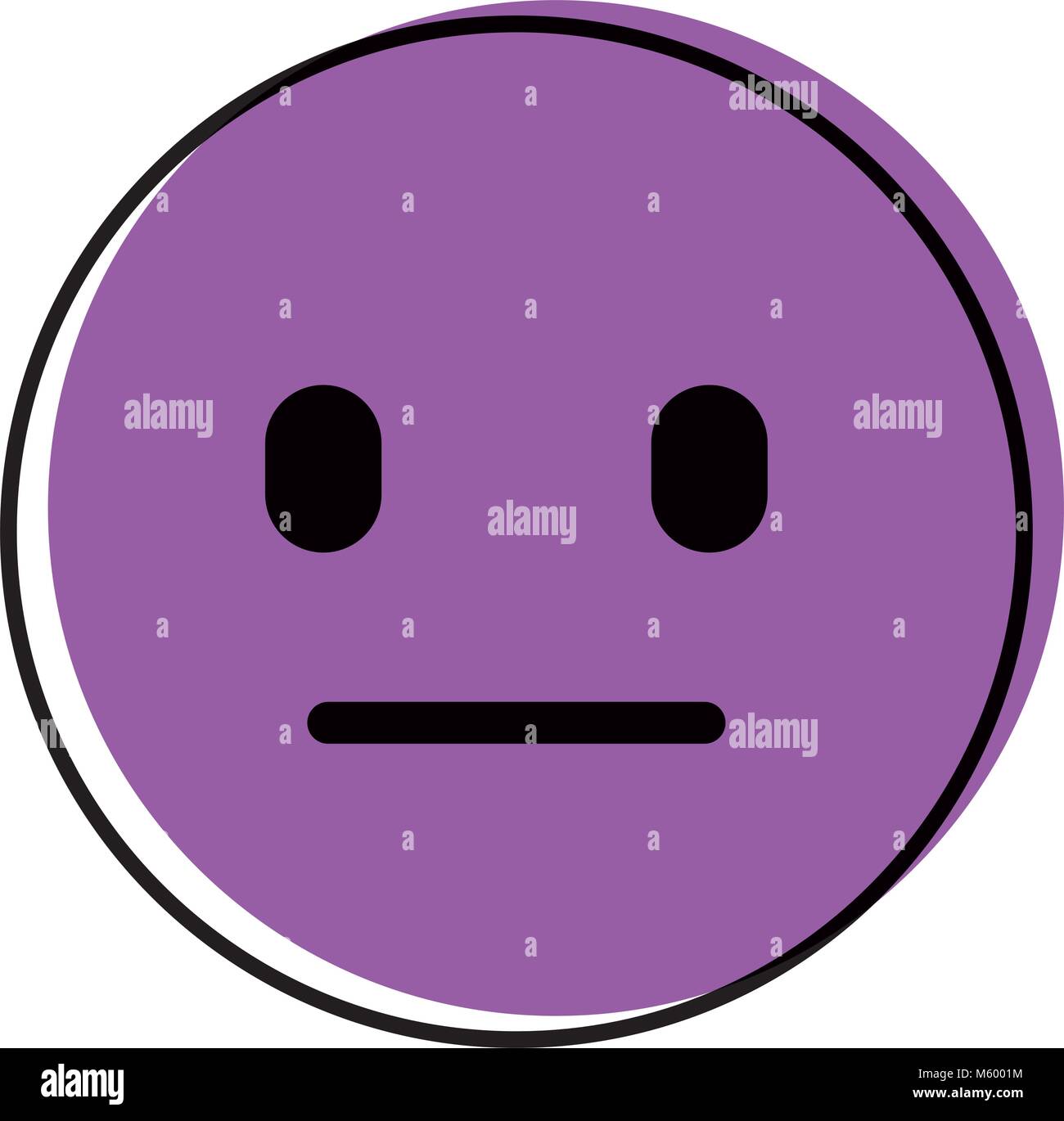 purple emoticon cartoon face speechless Stock Vector
