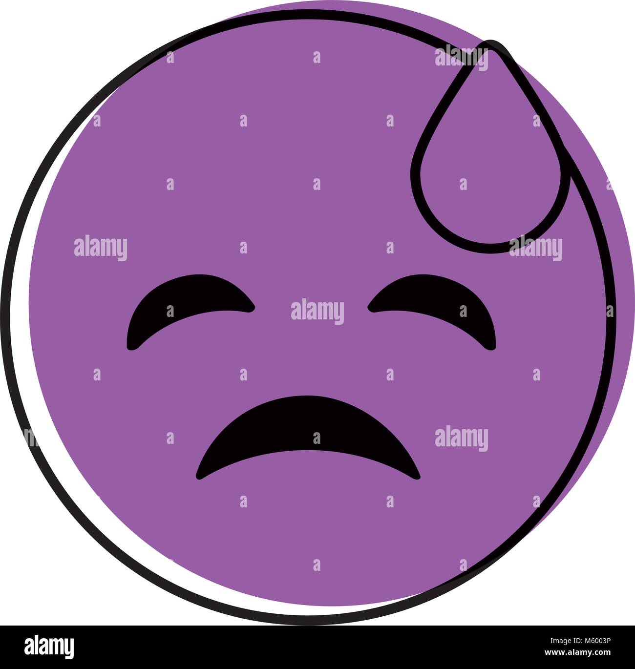 purple emoticon cartoon face depressive tear Stock Vector