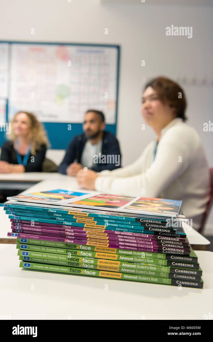 real overseas students learn english at college in the classroom and library of a college / university Stock Photo