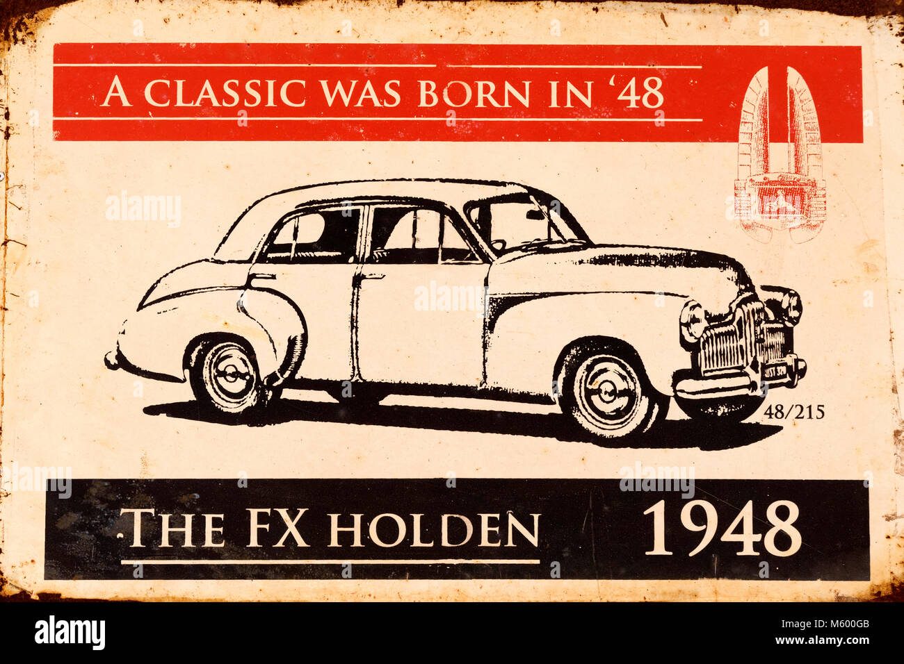 Old historical General Motors Holden car advertisement, Australia Stock Photo