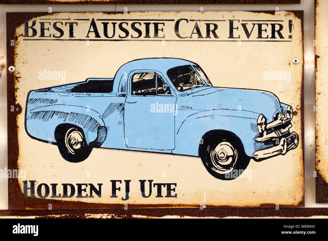 Old historical General Motors Holden car advertisement, Australia Stock Photo