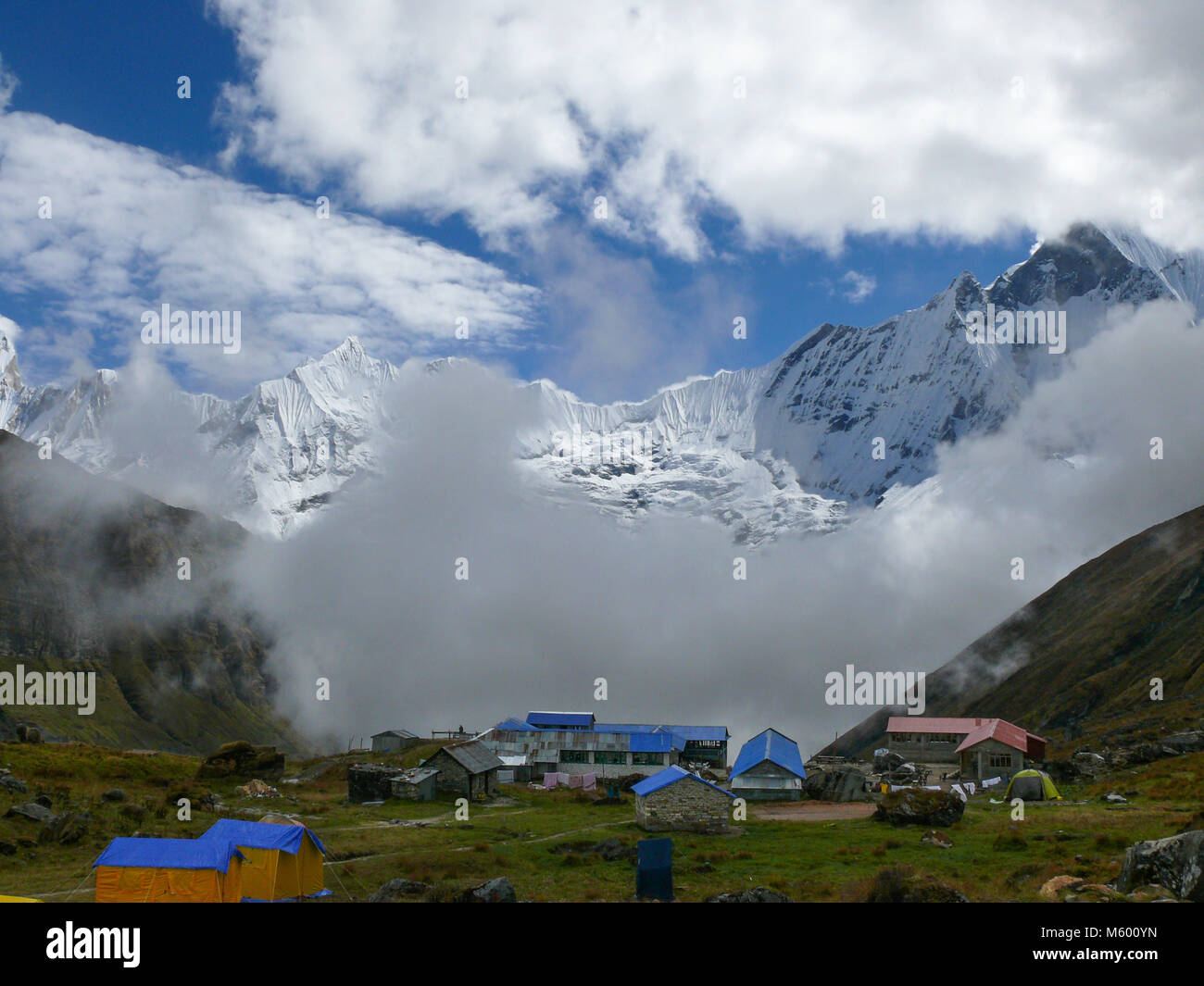 Amazing view to Mount Machapuchare, Fishtail mountain from Annapurna Base Camp, Nepal Stock Photo