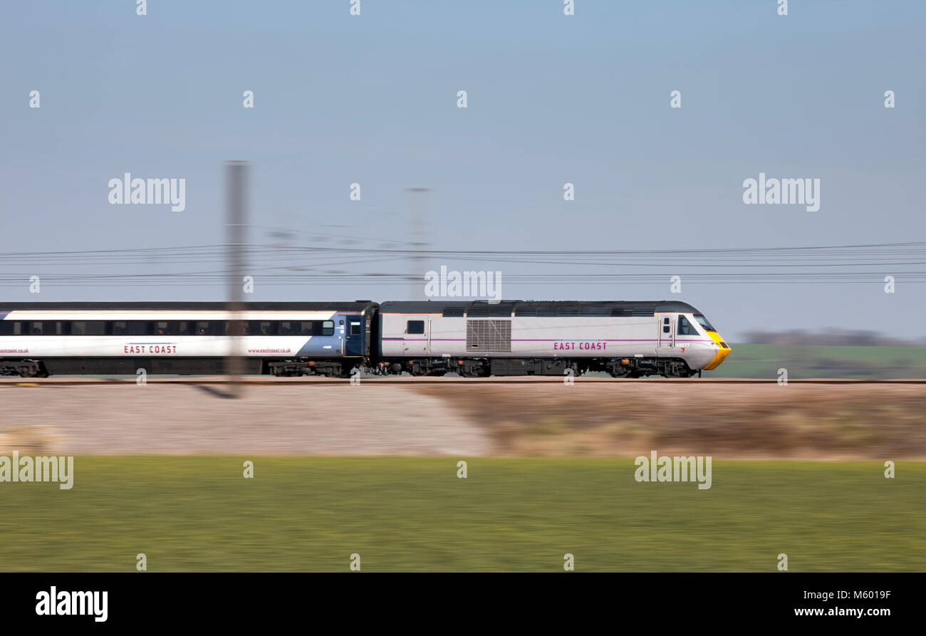 A East coast intercity 125 speeding north at Northallerton  when the east coast rail franchise was publicly run after National Express handed it back Stock Photo