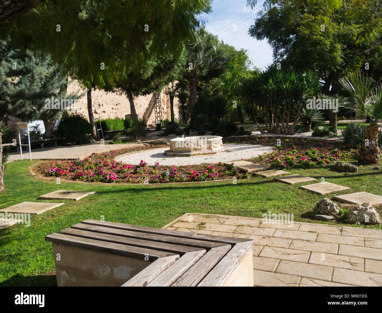 Desdemona Park is the smallest and newest park area in Famagusta next to city walls between the Sea Gate and Othello’s Tower Turkish Republic of North Stock Photo
