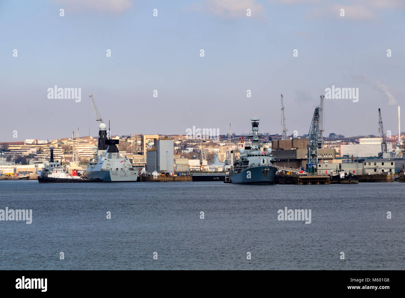 HMS Dragon (D35) and HMS Somerset (F82) moored at Devonport Royal Dockyard, Plymouth, Devon, UK Stock Photo