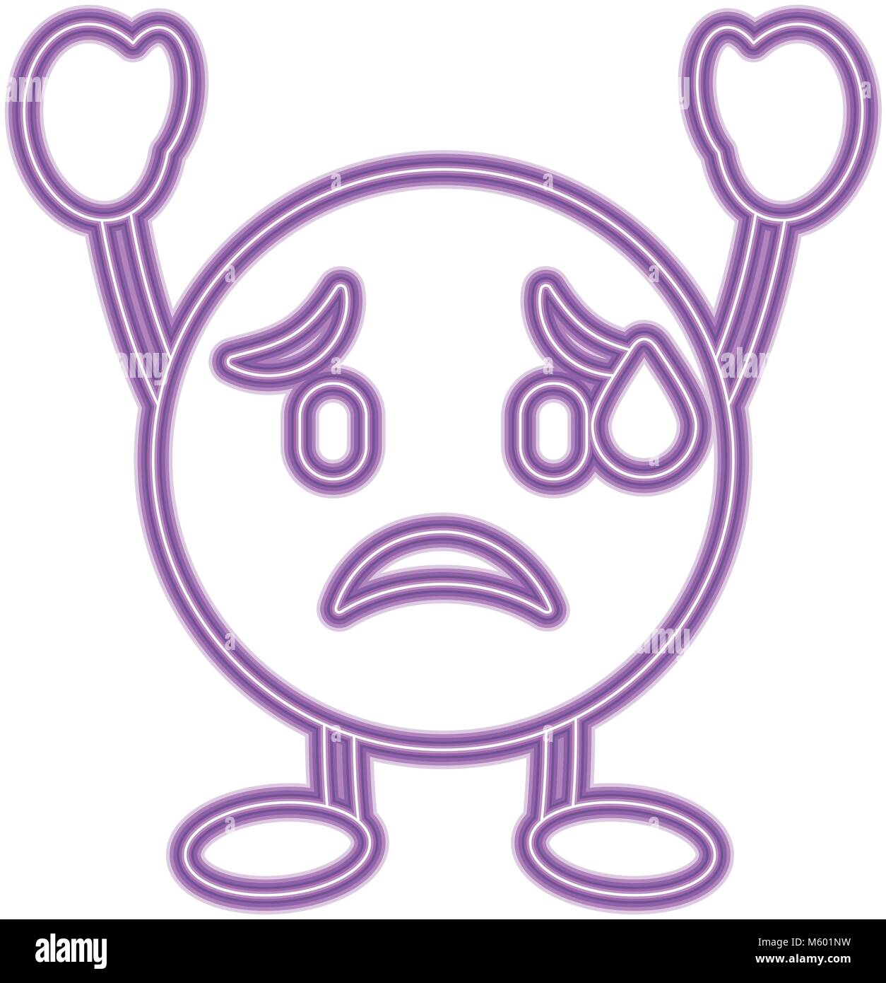 purple emoticon cartoon face depressive character Stock Vector