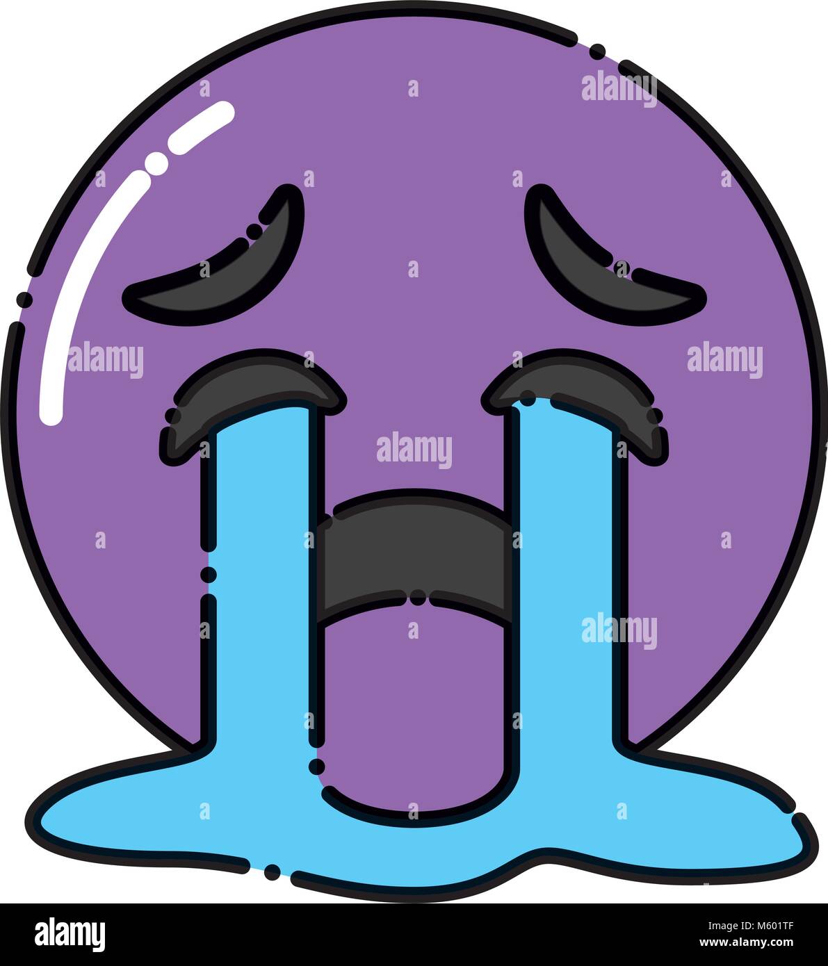 cute purple smile emoticon crying Stock Vector