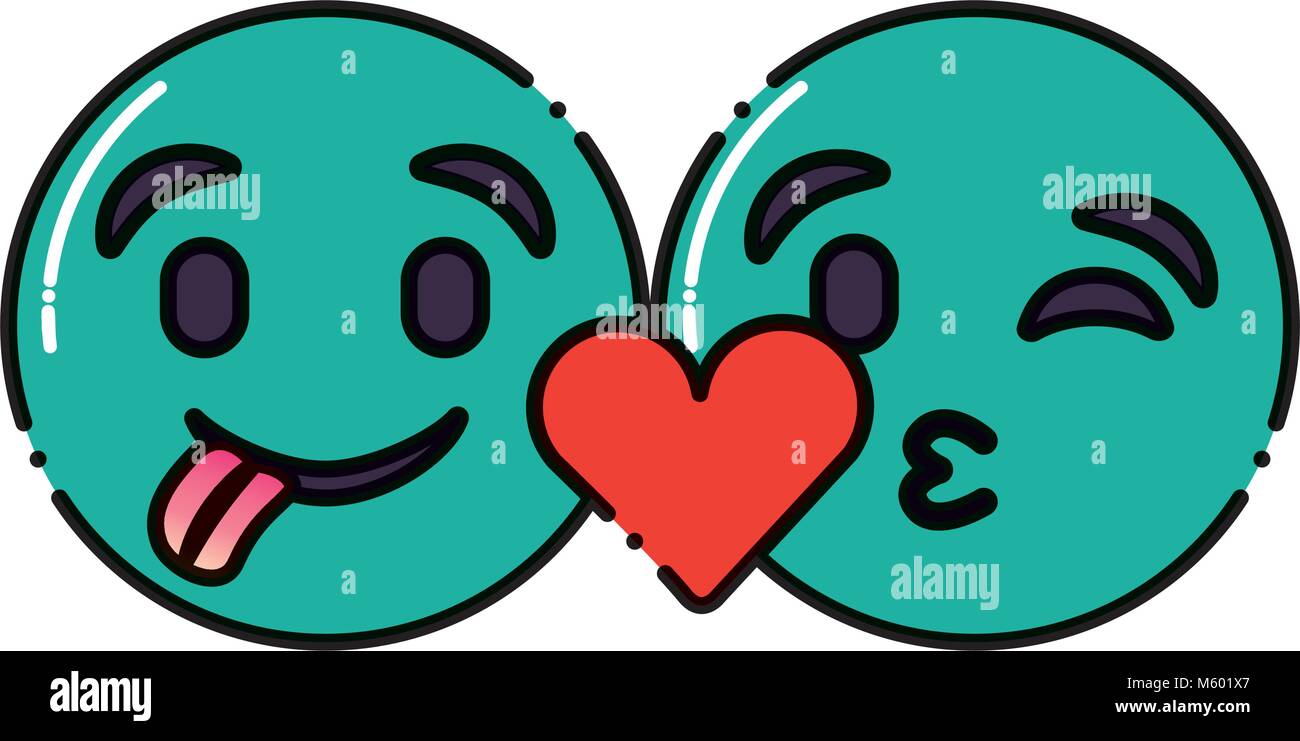 green emoticons faces tongue out and kiss Stock Vector
