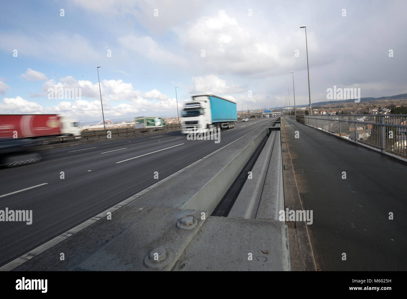 Road traffic crossing the Avonmouth bridge on the M5 motorway Stock Photo