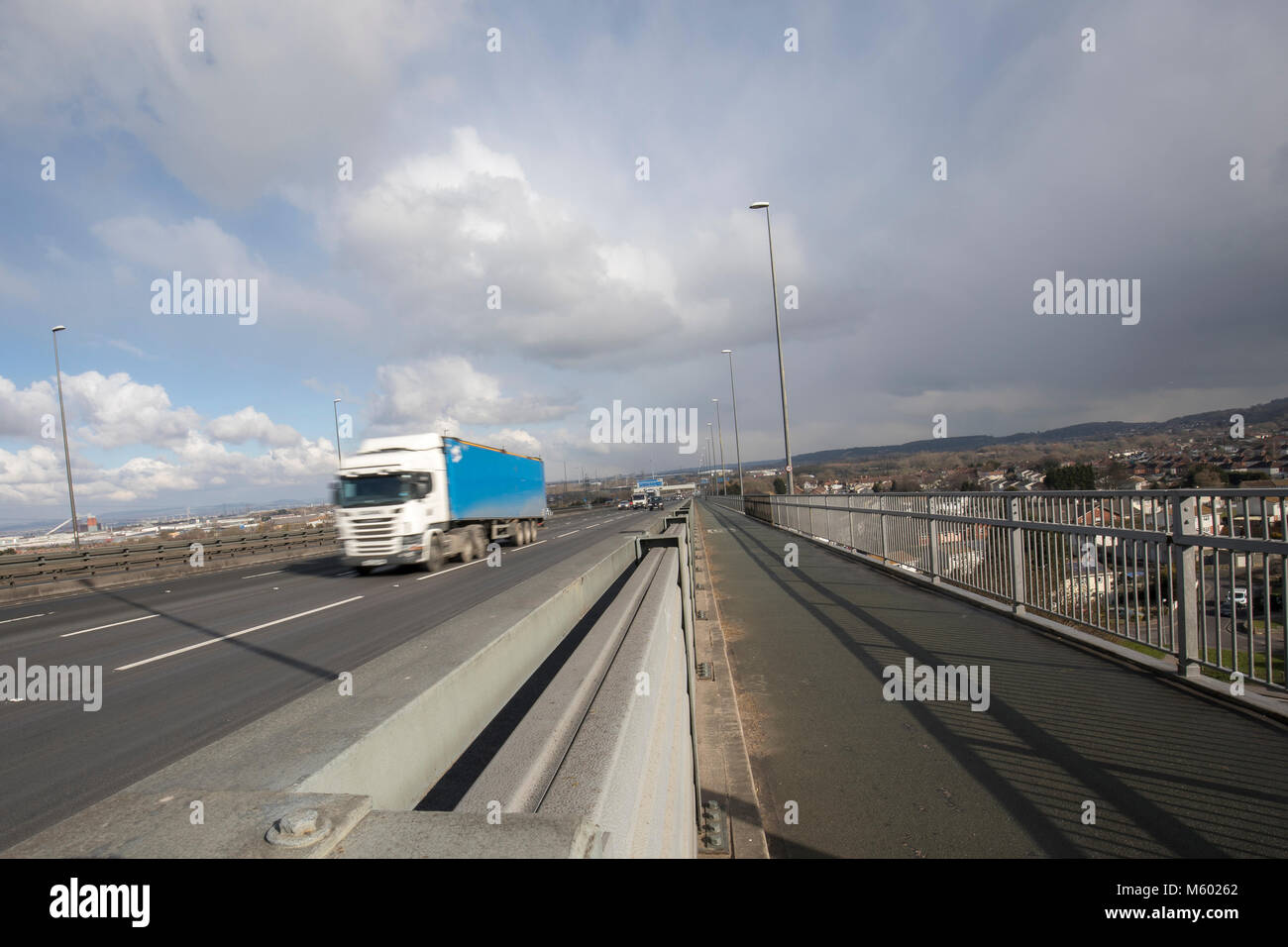 Road traffic crossing the Avonmouth bridge on the M5 motorway Stock Photo