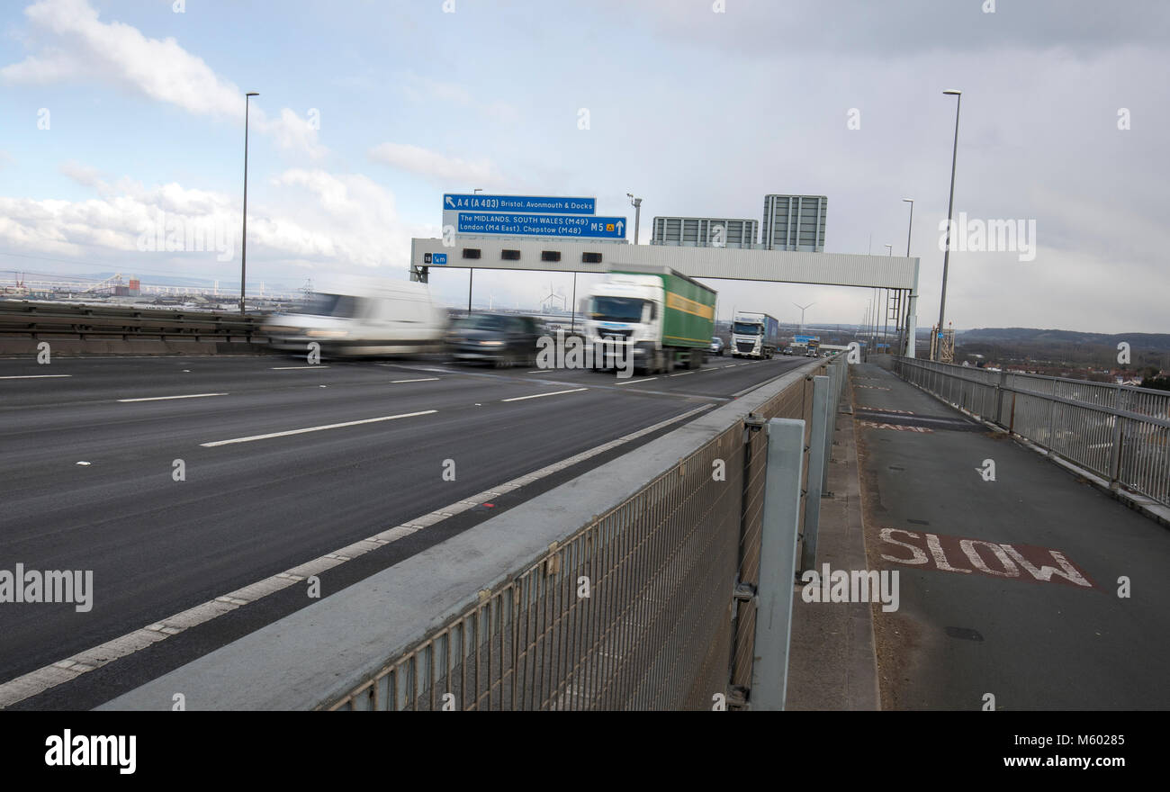 Road traffic crossing the Avonmouth bridge on the M5 motorway Stock Photo