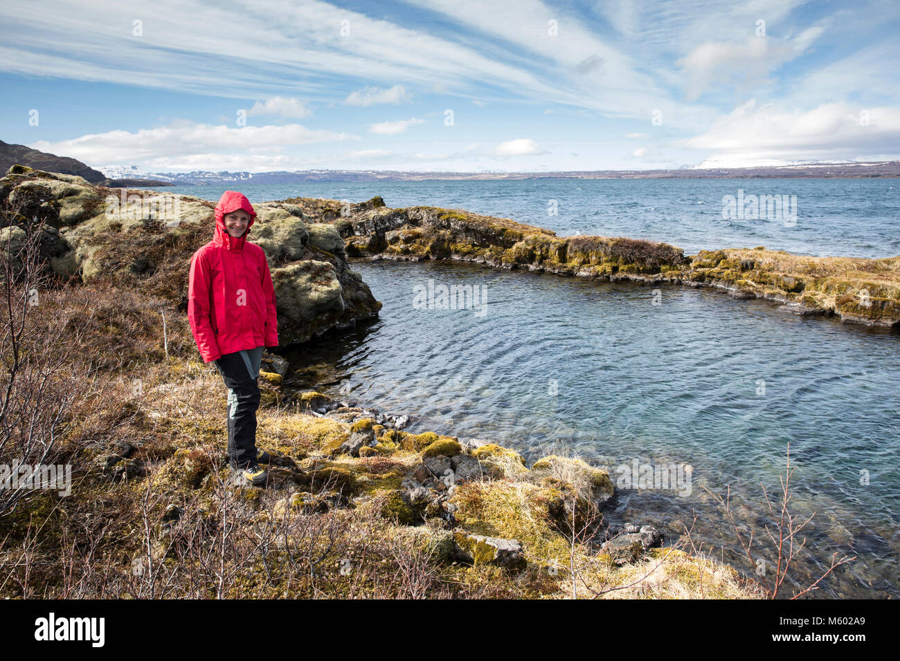 Davidsgja Fissure located in Lake Thingvellir, Thingvellir National Park, Iceland Stock Photo