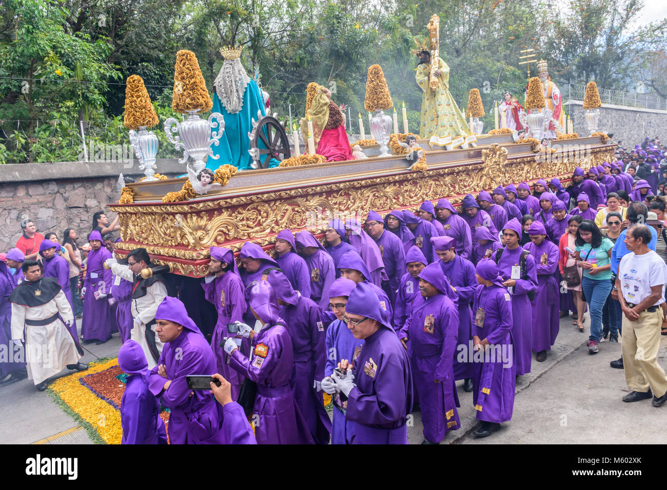 Antigua, Guatemala -  March 5, 2017: Lent procession in town with most famous Holy Week celebrations in Latin America Stock Photo