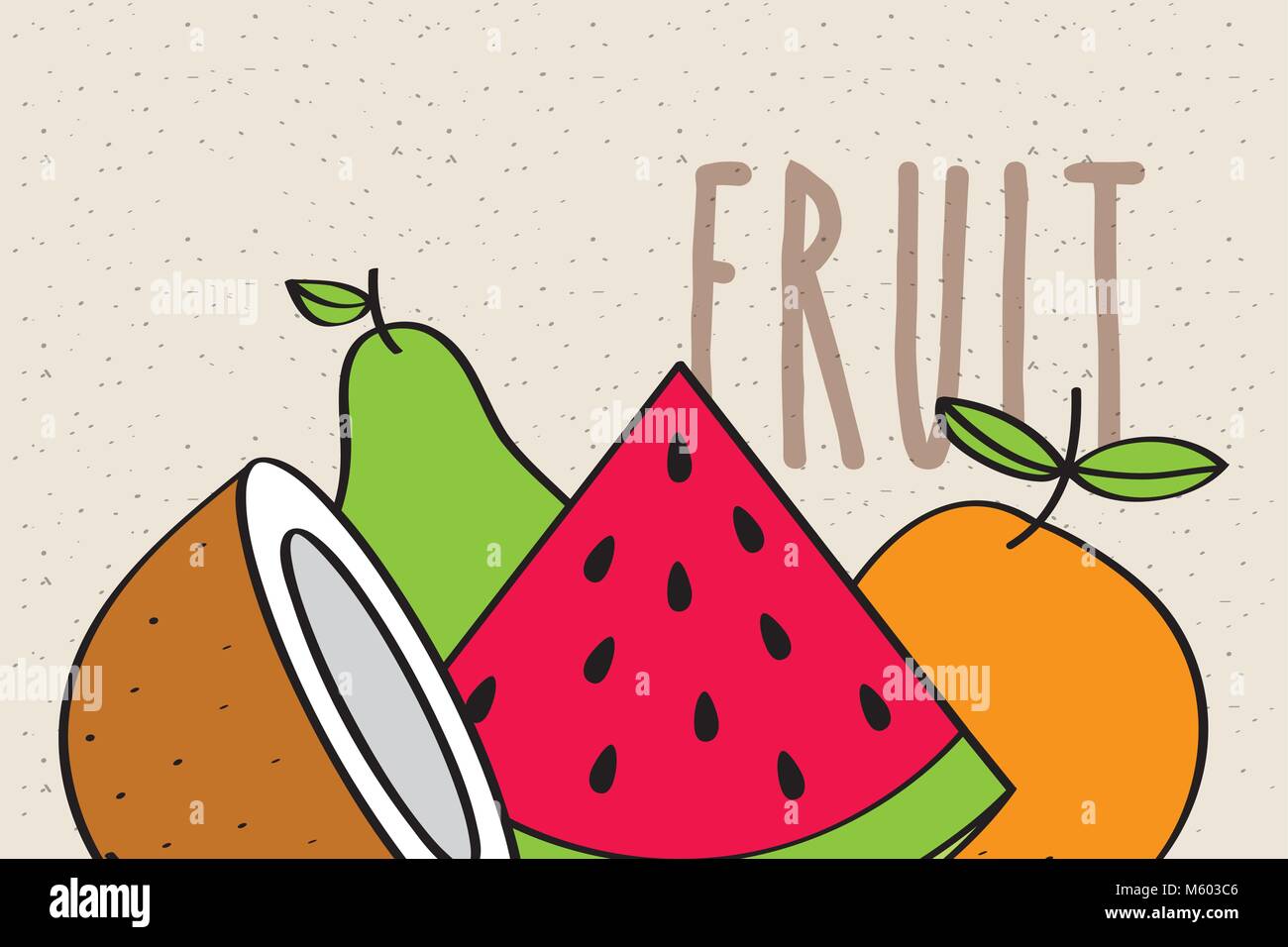 watermelon coconut orange pear fruit tasty banner Stock Vector Image ...