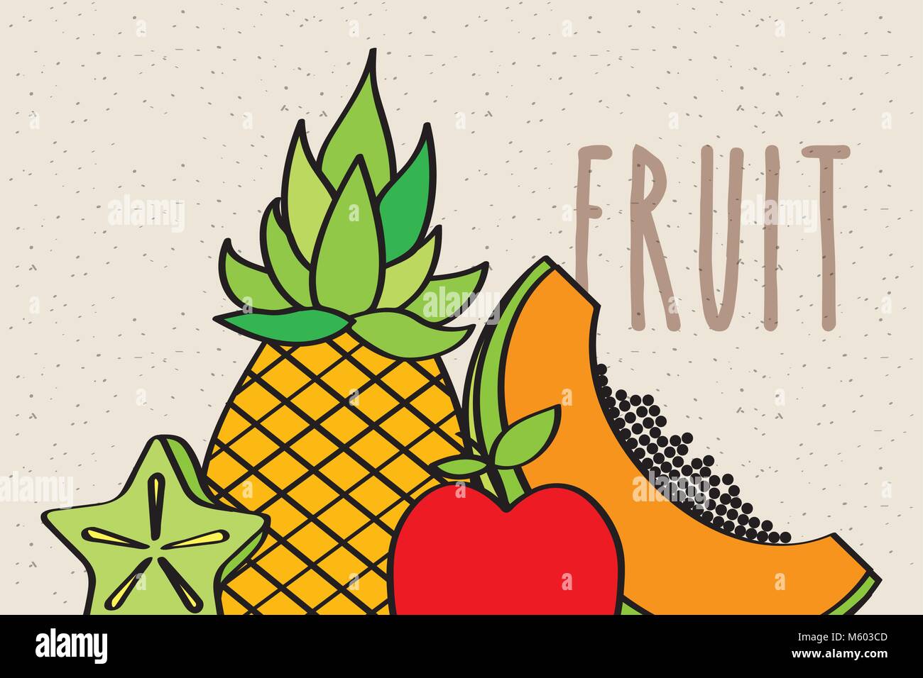 pineapple papaya apple and carambola slice fruit natural banner Stock ...