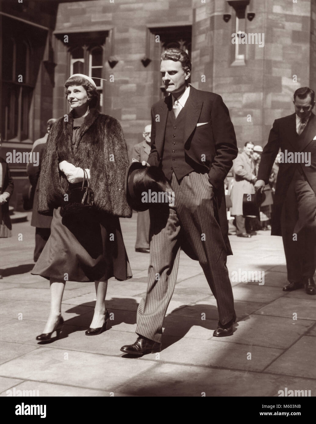 Billy Graham and wife Ruth Bell Graham in Edinburgh, Scotland on May 24, 1955 for the opening of the General Assembly of the Church of Scotland where Billy Graham preached. Stock Photo