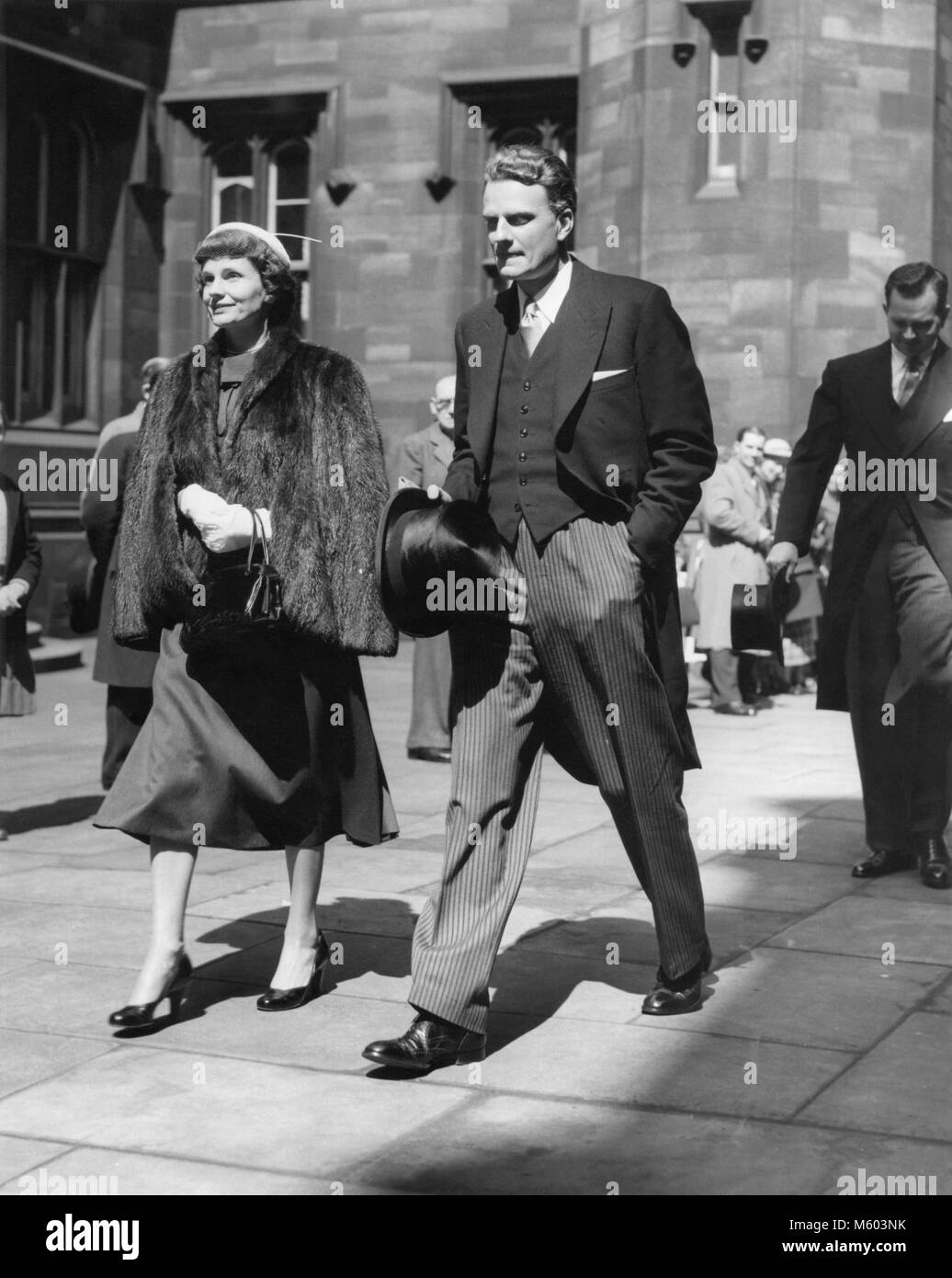 Billy Graham and wife Ruth Bell Graham in Edinburgh, Scotland on May 24, 1955 for the opening of the General Assembly of the Church of Scotland where Billy Graham preached. Stock Photo