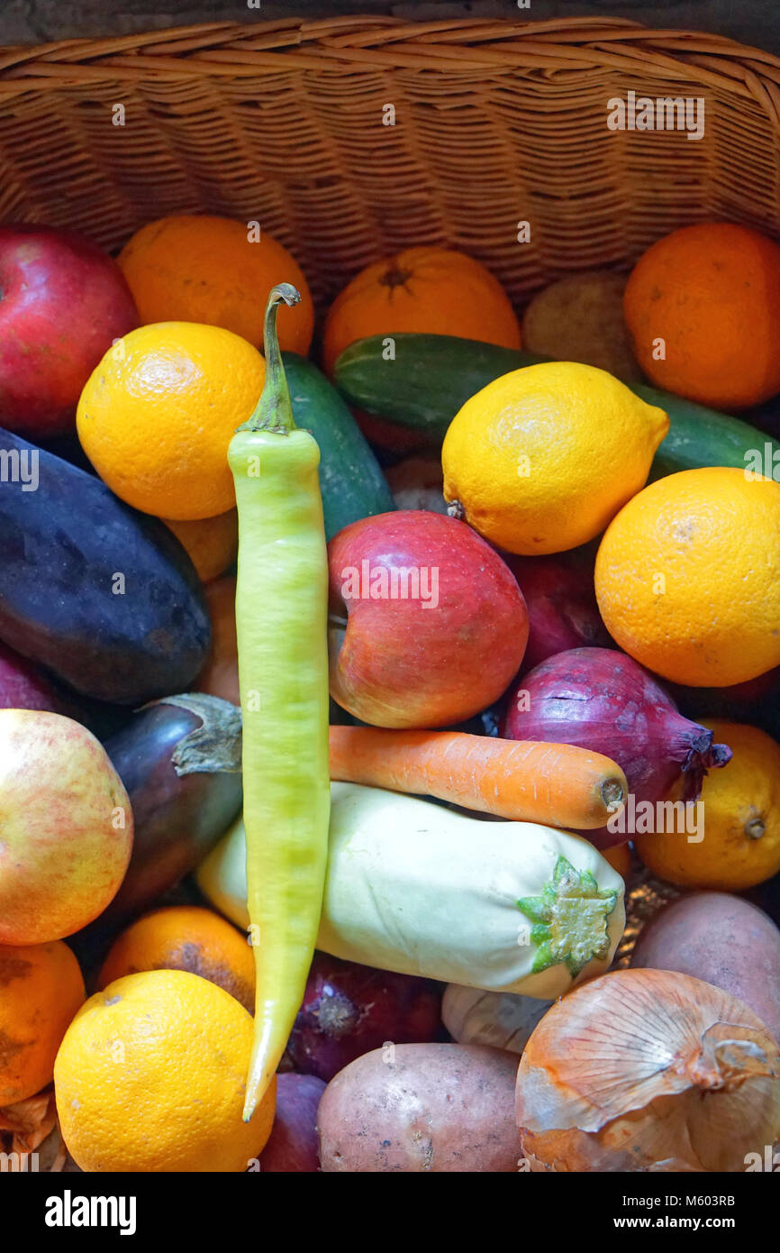 Assorted vegetables and fruits in basket Stock Photo Alamy